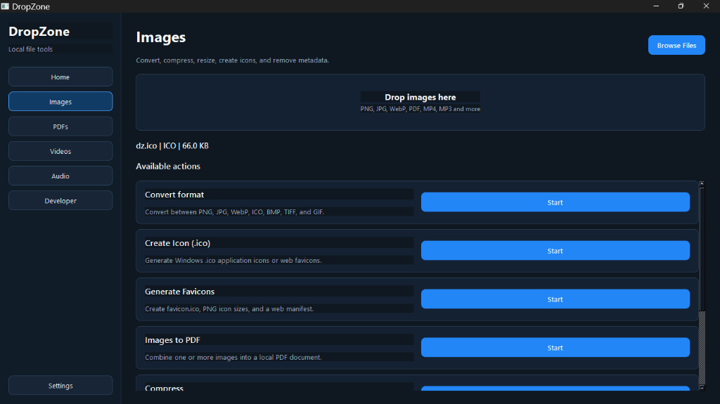 DropSpher Image Studio and Favicon Generator interface